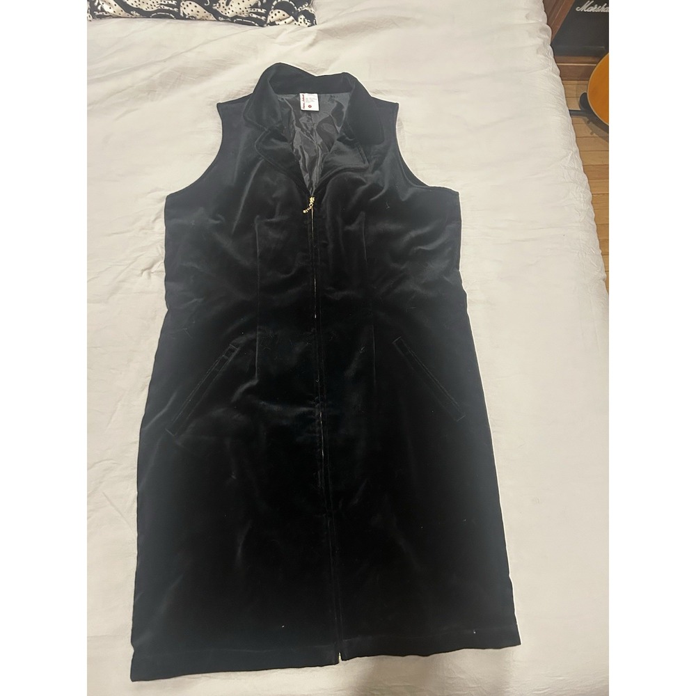 Hanna Andersson Dress Women M Black Velvet Sleeveless Pockets Zip Holiday‎ Party